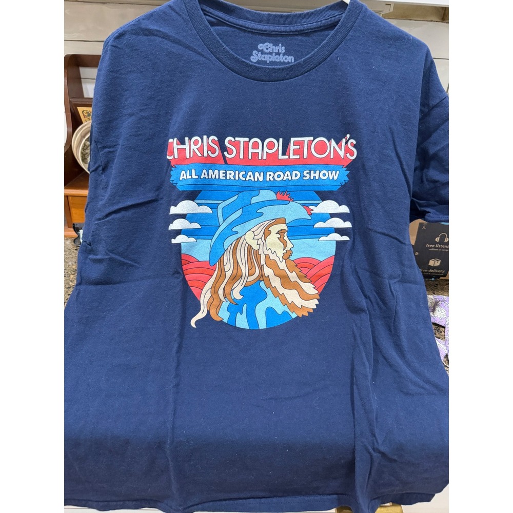 Chris Stapleton All American Road Show 2024 Tour T-Shirt Navy Blue Mens L
